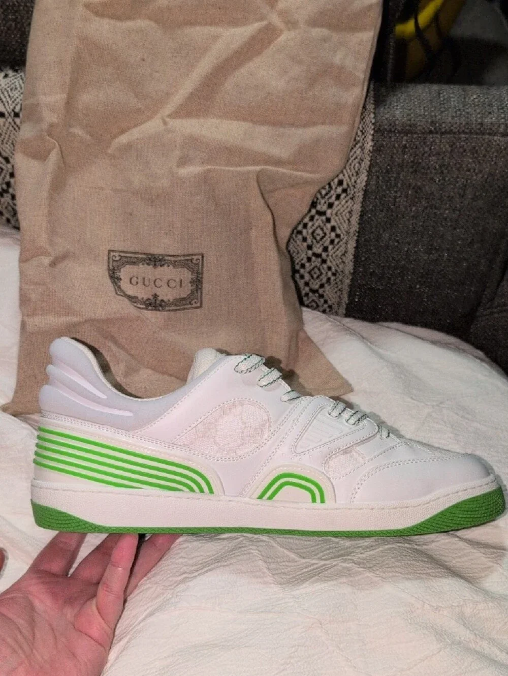 Gucci Basket Low Sneaker LEFT SHOE ONLY White Green Demetra Men's 11